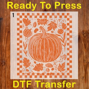 Retro Pumpkin Fall Ready To Press DTF, Checker Pumpkin Dtf Transfer, Autumn Leaf DTF Print, Pumpkin Season Iron On, Fall Thanksgiving Print