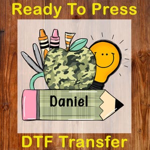 Custom Camo School Ready To Press DTF, Back To School DTF Transfer, Custom Toddler Boy Name Print, First Day Of School DTF, Camo Pencil Dtf