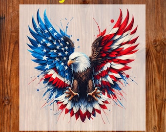 Patriotic Eagle Ready To Press DTF, 4th Of July Dtf Transfer, Eagle American Flag Dtf Print, Iron On, 4th Of July Shirt Dtf, Memorial Prints
