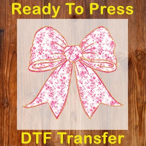 Chinoiserie Coquette Bow Ready To Press DTF, Floral Toile Bow DTF Transfer, Pink Coquette Bow Dtf Print, Mama Bow Shirt Dtf, Girly Bow DTF