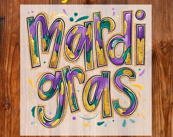 Glitter Brushstroke Mardi Gras Ready To Press DTF, Happy Mardi Gras DTF Transfer, Retro Fleur De Lis DTF Print, Louisiana Carnival Iron On