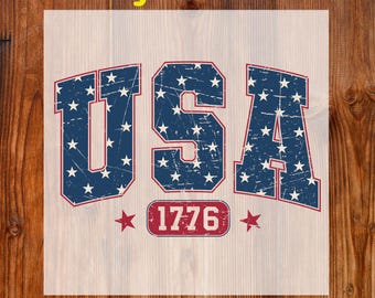 Retro USA 1776 Ready To Press Dtf, Fourth of July Dtf Transfer, Red White Blue USA Dtf Print, Distressed Patriotic Shirt Dtf, USA Flag Print