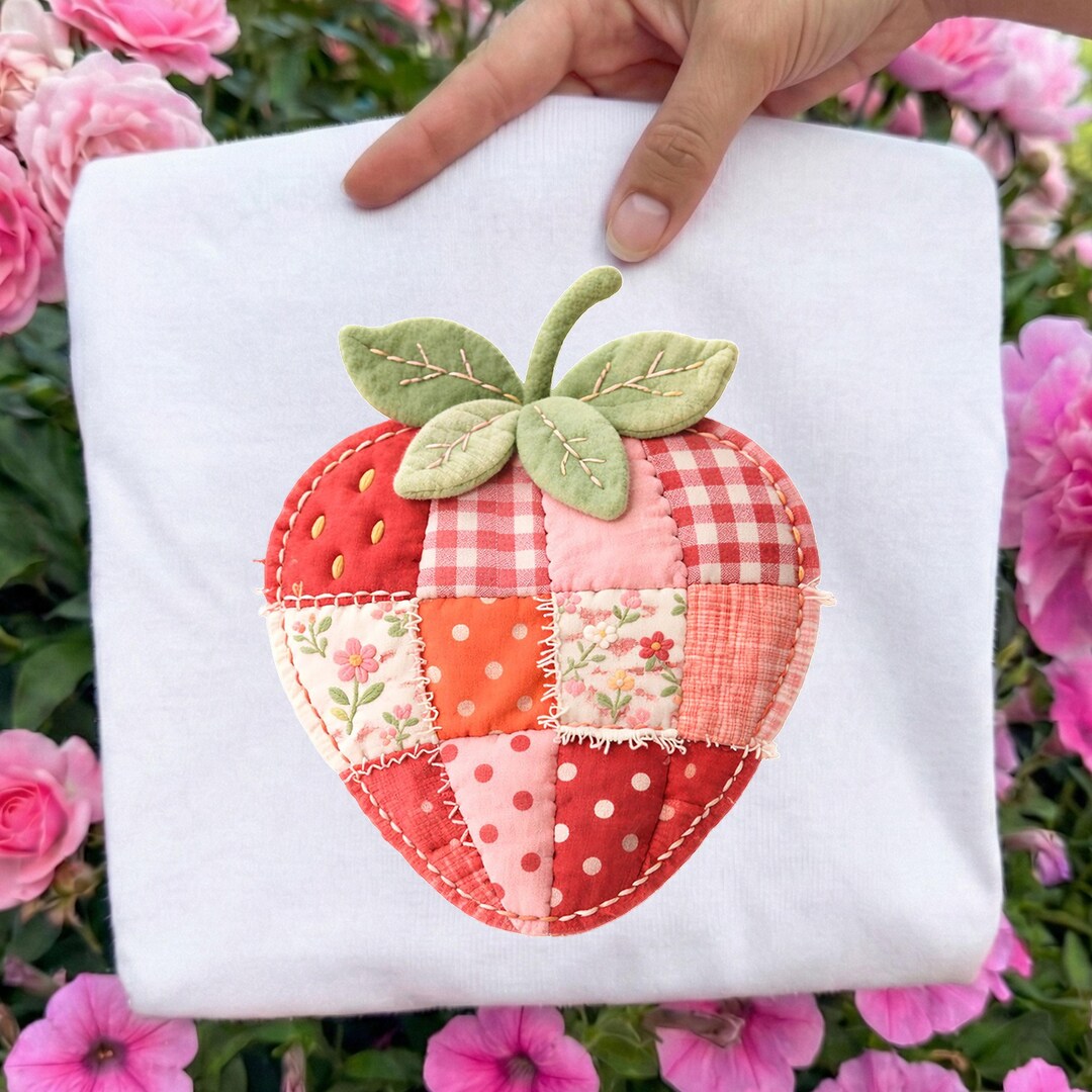 Patchwork Strawberry Ready to Press DTF, Floral Strawberry Summer DTF ...