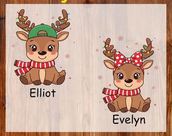 Custom Reindeer Toddler Ready To Press DTF, Personalized Kids Name DTF Transfer, Cute Boy Girl Christmas DTF Print, Xmas Reindeer Shirt Dtf