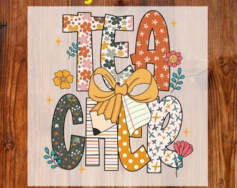 Preppy Teacher Coquette Ready To Press DTF, Floral Pencil Bow DTF Transfer, Teacher Back to School DTF Print, Teacher Appreciation Iron On