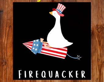 Firequacker Goose Ready To Press DTF, Funny 4th of July Dtf Transfer, Funny Goose Print, Patriotic Goose Dtf, USA Flag Fourth of July Dtf