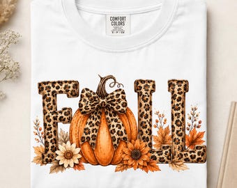 Coquette Leopard Fall Ready To Press DTF, Fall Pumpkin Bow DTF Transfer, Floral Autumn DTF Print, Pumpkin Season Dtf, Girly Thanksgiving Dtf