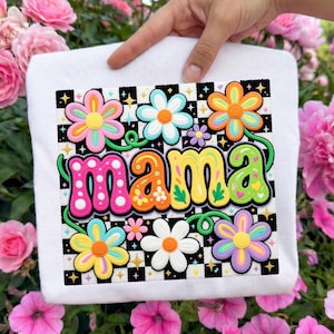 MAMA Faux Yarn Knitted Ready To Press DTF, Mom Flowers Crochet DTF Transfer, Spring Mama Dtf, Vintage Mother’s Day Iron On, Mother's Day Dtf