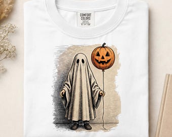 Vintage Ghost Pumpkin Balloon Ready To Press DTF, Boo Ghost Halloween DTF Transfer, Fall Spooky Season DTF Print, Funny Halloween Iron On