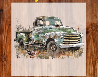 Vintage Camo Truck Ready to Press DTF, Deer Hunting DTF Transfer, Watercolor Camouflage Truck Print, Duck Camo Truck Dtf, Duck Hunter Print