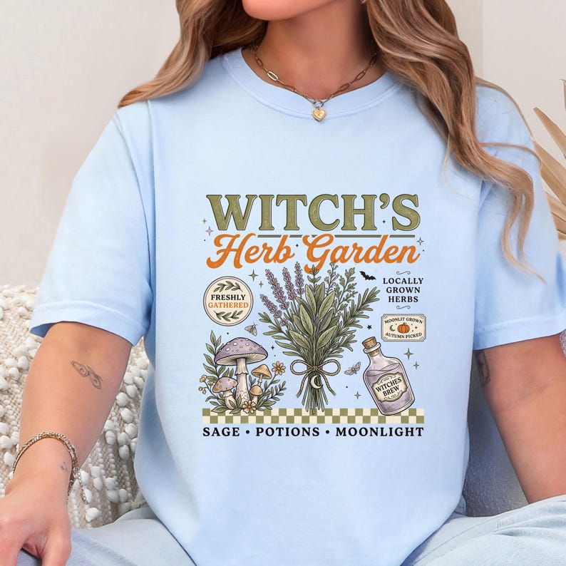 Retro Witch's Herb Garden Ready For Press, Trendy Fall Pumpkin DTF Transfer, Checkered Halloween Dtf Print, Autumn Herb Garden Iron On Print image 8