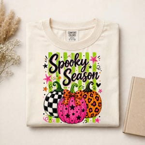 Preppy Spooky Season Ready For Press, Trendy Fall Bow DTF Transfer, Striped Halloween DTF Print, Checkered Floral Pumpkin Iron On Transfer