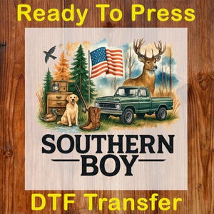Southern Boy Ready to Press DTF, Hunting Dog DTF Transfer, Deer Hunting Print, Camo Duck Hunting Dtf, Western Camo Dtf, Camouflage Shirt Dtf