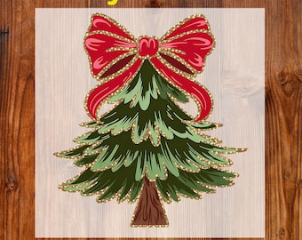 Coquette Christmas Tree Ready To Press DTF, Glitter Christmas DTF Transfer, Preppy Christmas DTF, Brushstroke Christmas Tree Dtf, Girly Xmas