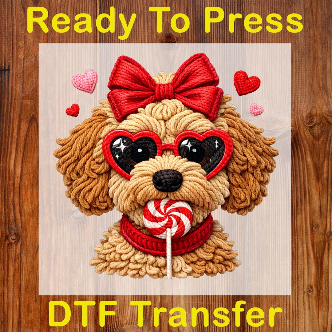 Dog Valentines Day Goldendoodle Ready to Press DTF, Faux Yarn Valentine ...