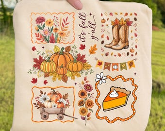 It's Fall Y'all Pumpkins Ready To Press DTF, Floral Fall Pumpkin DTF Transfer, Autumn Wagon Pumpkin DTF Print, Fall Vibes Doodle Iron On Dtf