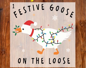 Oie de Noël drôle prête à être imprimée, transfert DTF Merry Goosmas, impression DTF Santa Goose, oie festive en vrac Dtf, Dtf de Noël rétro