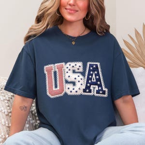 Preppy Lace 4th Of July Ready To Press Dtf, USA Patchwork Dtf Transfer, Red White Blue USA Dtf Print, Retro America Print, Independence Day