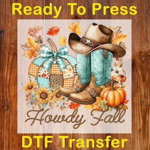 Vintage Howdy Fall Ready To Press DTF, Western Fall Coquette DTF Transfer, Cowgirl Pumpkin Dtf Print, Country Autumn DTF, Howdy Pumpkin Bow