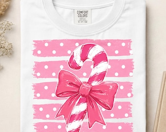 Candy Cane Polka Dot Stripe Ready To Press DTF, Preppy Christmas DTF Transfer, Trendy Coquette Christmas DTF Print, Merry Christmas Iron On