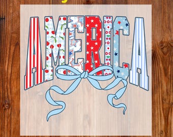 Coquette 4th Of July Ready To Press DTF, Preppy Girly America Dtf Transfer, USA Coquette Bow Dtf, Patriotic American Girl Dtf, USA Flag Dtf