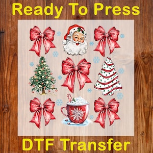 Coquette Christmas Ready To Press DTF, Red Christmas Bow DTF Transfer, Watercolor Christmas Print, Girly Christmas Print, Christmas Tree Dtf