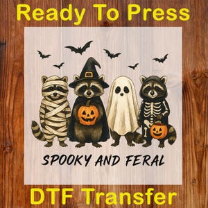 Spooky And Feral Raccoon Ready To Press DTF, Halloween Raccoon DTF Transfer, Feral Girl Dtf Print, Creepy Cute Raccoon DTF, Spooky Season