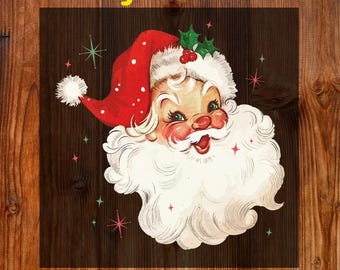 Père Noël rouge vintage prêt à presser DTF, transfert DTF de Noël drôle, impression DTF rouge visage joyeux père Noël souriant, chemise de Noël Dtf