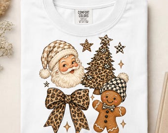 Leopard Coquette Christmas Ready To Press DTF, Preppy Santa Claus DTF Transfer, Cute Christmas Tree Iron On Transfer, Christmas Gingerbread