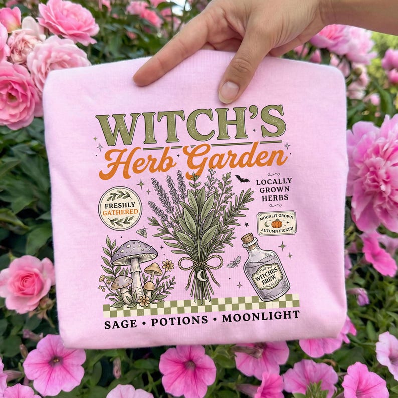 Retro Witch's Herb Garden Ready For Press, Trendy Fall Pumpkin DTF Transfer, Checkered Halloween Dtf Print, Autumn Herb Garden Iron On Print image 4