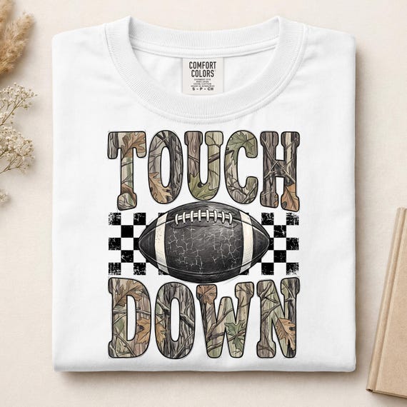 Camo Checkered Football Touchdown Ready To Press DTF, Trendy Game Day Football DTF Transfer, Fall Season Sports Dtf Print, Football Mom Dtf