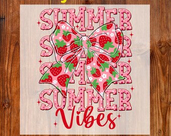 Strawberry Coquette Ready To Press DTF, Strawberry Summer Vibes DTF Transfer, Girly Beach Bow DTF Print, Hello Summer Dtf, Trendy Summer Dtf
