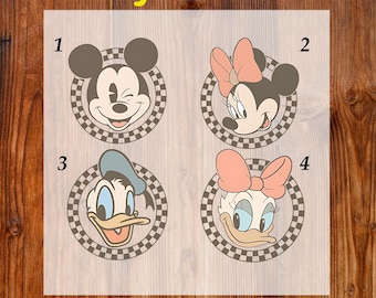 Retro Mickey And Co Est. 1928 Ready To Press DTF, Disney Mouse and Friends Checkered DTF Transfer, Disney Back And Pocket Design DTF Print