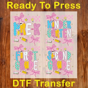 Preppy Back to School Coquette Ready To Press DTF, Teacher School DTF Transfer, Girly Checker DTF Print, First/Second/Third Grade Iron On