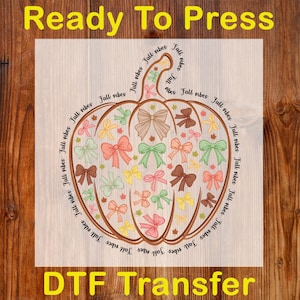 Fall Vibes Coquette Pumpkin Ready To Press DTF, Fall Pumpkin Bow DTF Transfer, Retro Fall Thanksgiving DTF Print, Girly Autumn Shirt Print