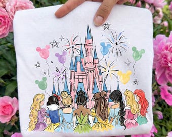Watercolor Princesses Ready To Press DTF, Magical Kingdom Princess DTF Transfer, Family Vacation DTF Print, Disney Princess Castle Iron On