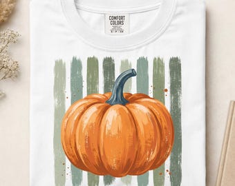 Stripes Fall Pumpkin Ready To Press DTF, Preppy Fall Autumn DTF Transfer, Brushstroke Pumpkin DTF, Trendy Thanksgiving Iron On Transfer