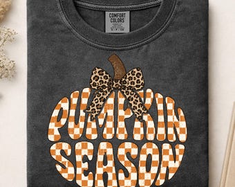 Pumpkin Season Ready To Press DTF, Coquette Leopard Pumpkin DTF Transfer, Checkered Fall Pumpkin Bow DTF Print, Girly Autumn Iron On Print