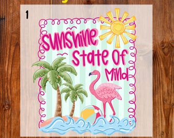 Preppy Sunshine State of Mind Ready To Press DTF, Girly Summer Flamingo DTF Transfer, Trendy Summer DTF Print, Beach Vibes Dtf, Sunshine Dtf