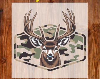 Deer Camo Hunting Buck Ready to Press DTF, Hunting Season DTF Transfer, Marsh Old School Camo DTF Print, Deer Hunting Dtf, Vintage Camo Dtf