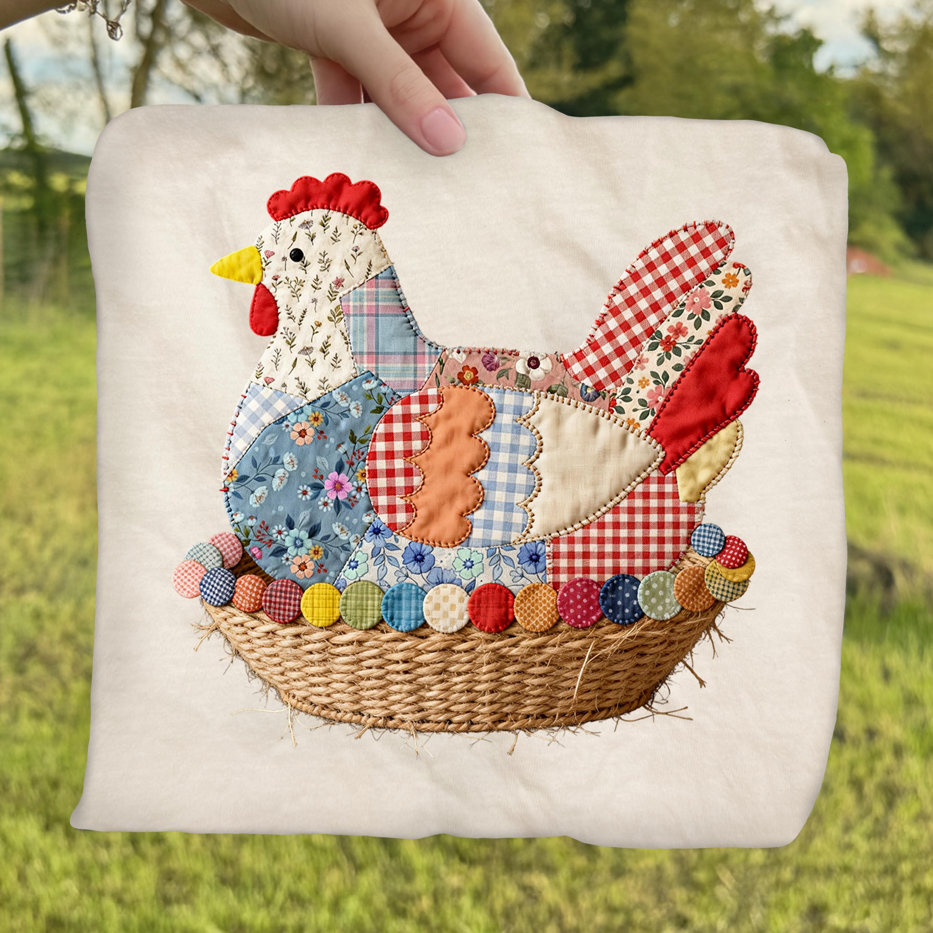 Easter Faux Patchwork Ready to Press DTF, Patchwork Vintage Hen DTF ...