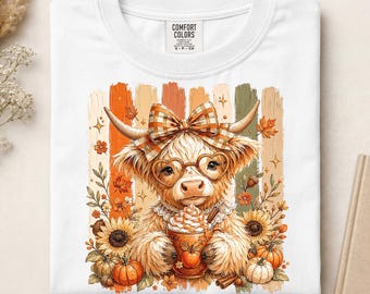Fall Highland Cow Ready To Press DTF, Checkered Coquette Fall DTF Transfer, Western Autumn Cow DTF Print, Stripes Floral Fall Iron On Print