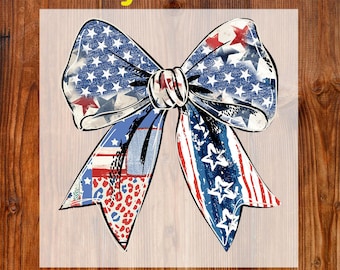 American Coquette Bow Ready To Press DTF, Retro Coquette Bow Dtf Transfer, American Flag Dtf Print, 4th Of July Print, Independence Day Dtf