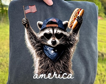 Patriotic Raccoon Ready To Press DTF, America Raccoon Hot Dog Dtf Transfer, 4th of July America Dtf Print, Funny USA Animal Dtf, Retro USA