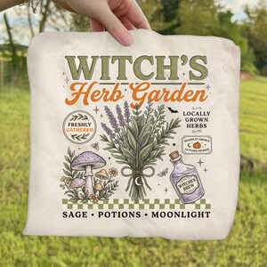 Retro Witch's Herb Garden Ready For Press, Trendy Fall Pumpkin DTF Transfer, Checkered Halloween Dtf Print, Autumn Herb Garden Iron On Print image 3