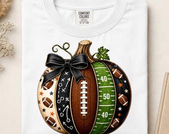 Football Fall Pumpkin Bow Ready To Press DTF, Game Day Pumpkin Dtf Transfer, Fall Pumpkin Coquette DTF Print, Autumn Sports Iron On Transfer