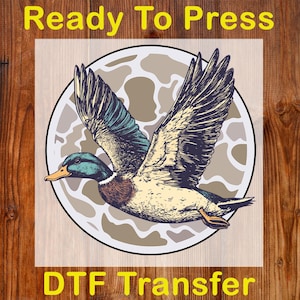 Camo Flying Mallard Bird Ready to Press DTF, Duck Hunting DTF Transfer, Old School Camo  Print, Vintage Camouflage Duck Dtf, Hunting Season