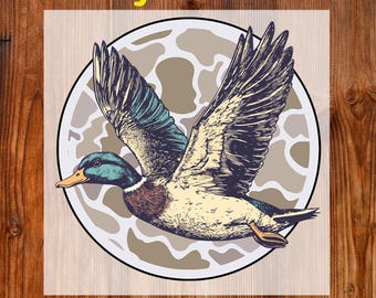 Camo Flying Mallard Bird Ready to Press DTF, Duck Hunting DTF Transfer, Old School Camo  Print, Vintage Camouflage Duck Dtf, Hunting Season
