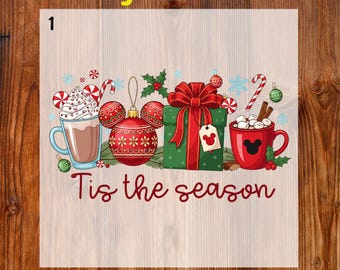 Christmas Mickey And Hot Cocoa Ready To Press DTF, Tis The Season Christmas DTF Transfer, Cute Holiday DTF Print, Xmas Mouse Ornament Dtf