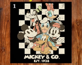 Retro Mickey & Co 1928 Ready To Press DTF, Retro Checker Disney Friends DTF Transfer, Disneyland Trip DTF Print, Mickey And Friends Iron On